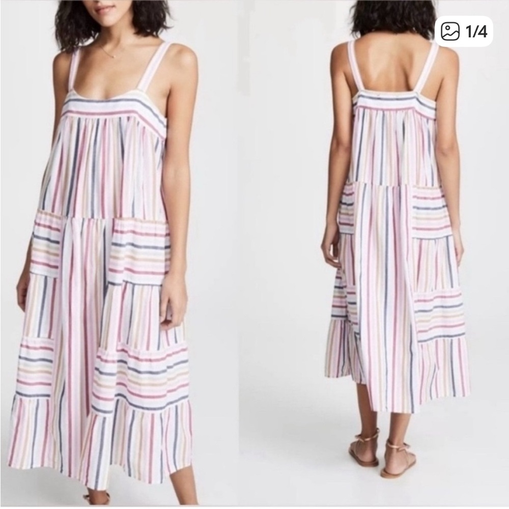 Xirena dylan tiered cotton striped midi dress